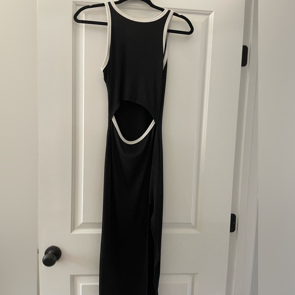 Black and White Sleeveless Cutout Dress